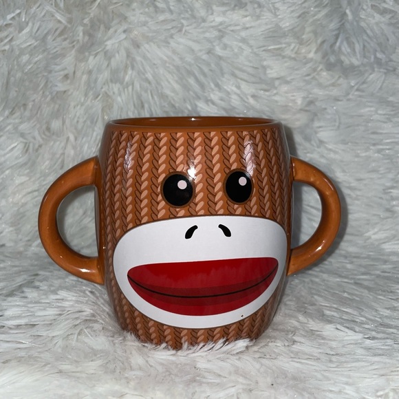 Galerie Brown Sock Monkey Double Handled Coffee Mug Cup - Picture 4 of 9